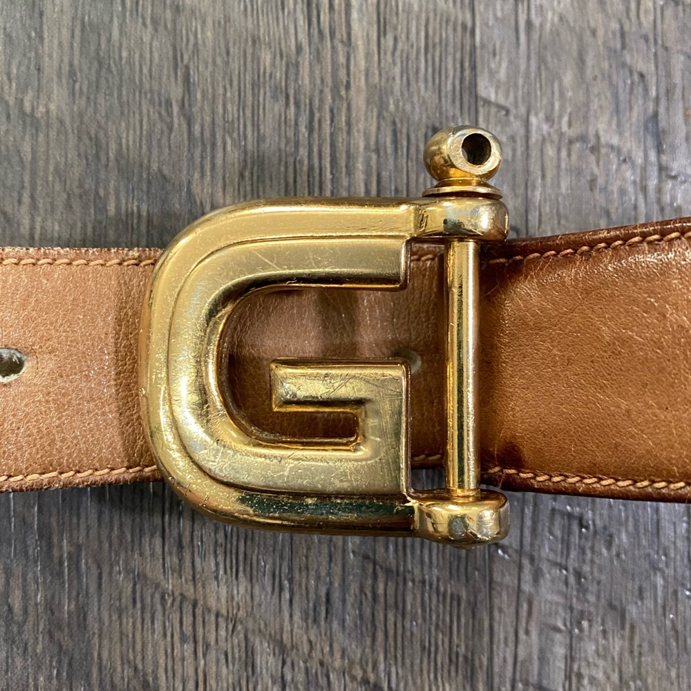 GUCCI Leather Golden Single G Vintage Brown Belt - Picture 3 of 9